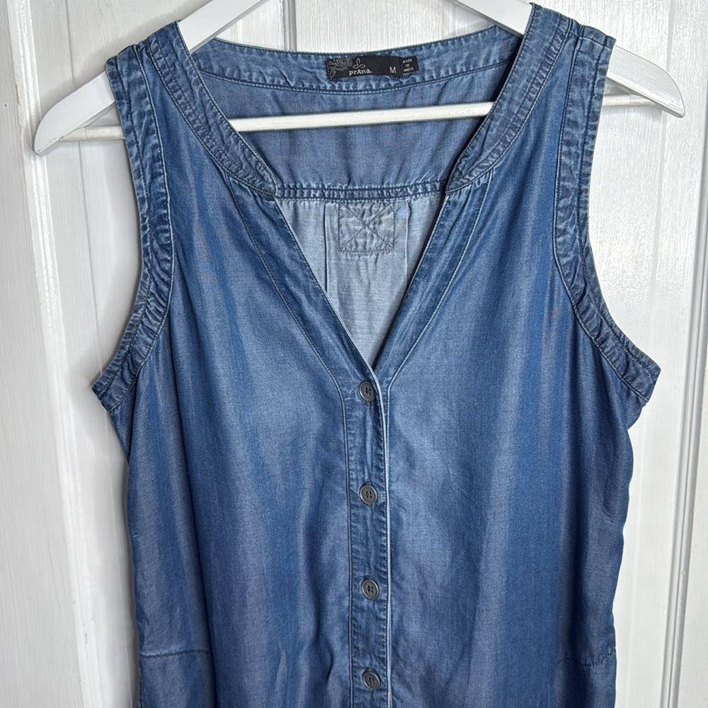 PrAna Talton Button Up Denim Tencel Sleeveless V-Neck Dress W1761 Sz M - Picture 4 of 11